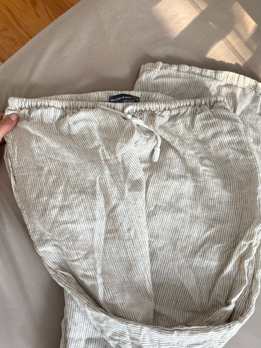 Brandy Melville Beige Striped Linen Pants
